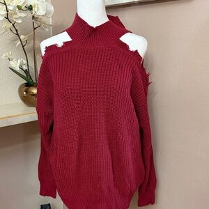BiBi Burgundy Cutout Turtleneck Sweater